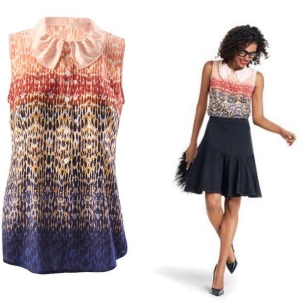 Sleeveless Multicolor Printed Top with Peter Pan Collar